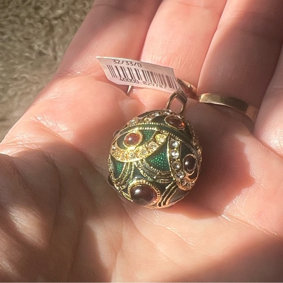 Egg Pendant Faberge Style Sterling Silver Gold Plated Green - Picture 12 of 15